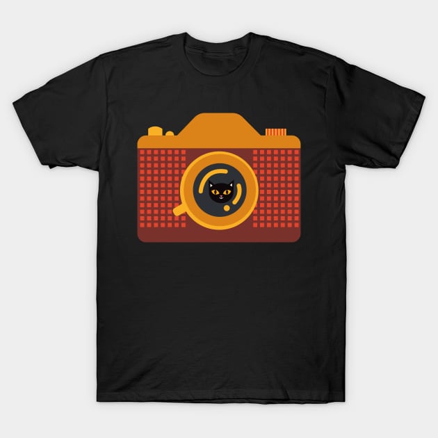 Retro Cat with Camera T-Shirt by MalibuSun